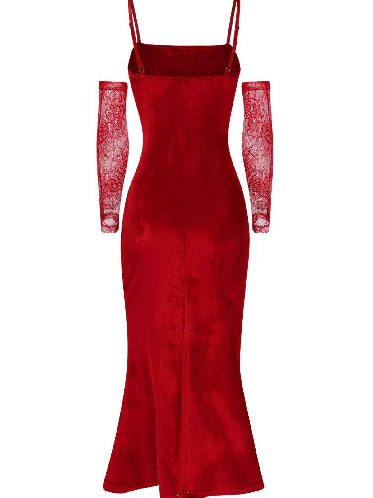 Best Retro Stage 1930s Solid Lace Patchwork Velvet Fishtail Dress