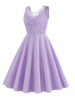 Hot Retro Stage 1950s Solid Lace Patchwork V-Neck Dress