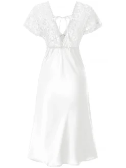 Sale Retro Stage 1960s Solid Lace Satin Patchwork V-neck Side-Slit Nightgown