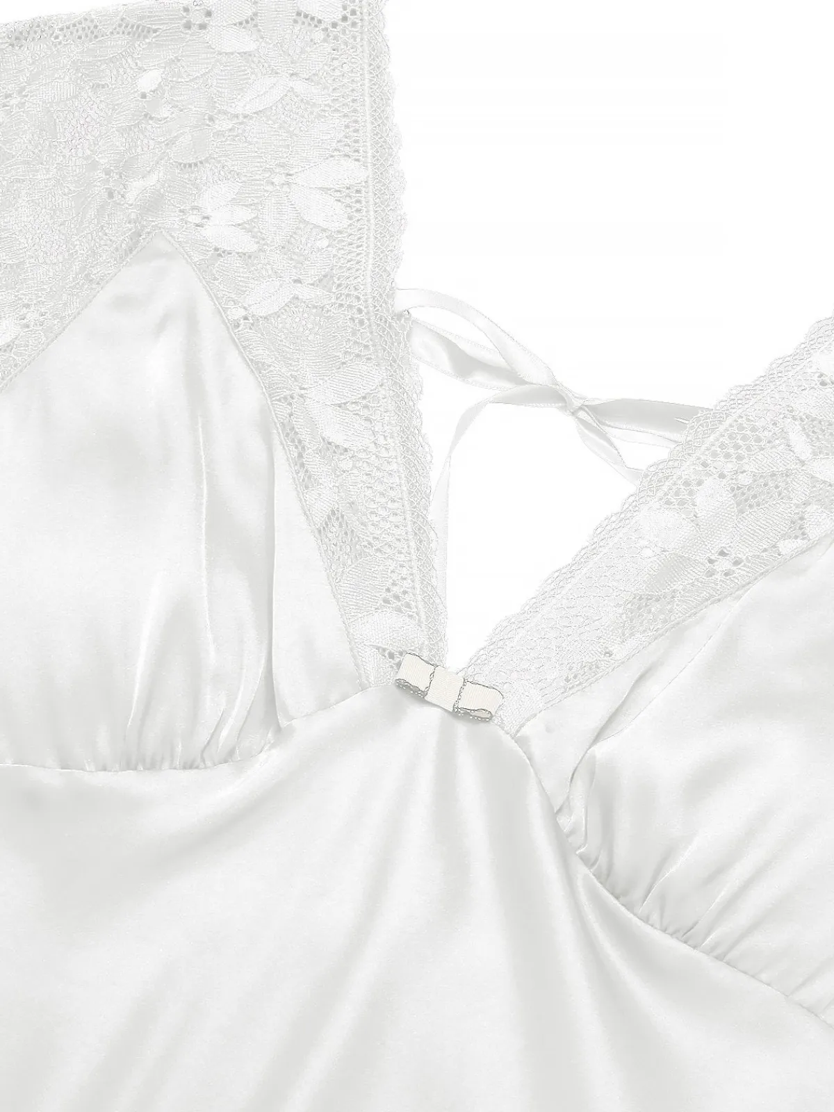 Sale Retro Stage 1960s Solid Lace Satin Patchwork V-neck Side-Slit Nightgown
