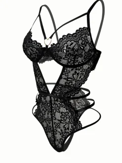 Fashion Retro Stage 1950s Solid Lace Sheer Cut-Out Nighties
