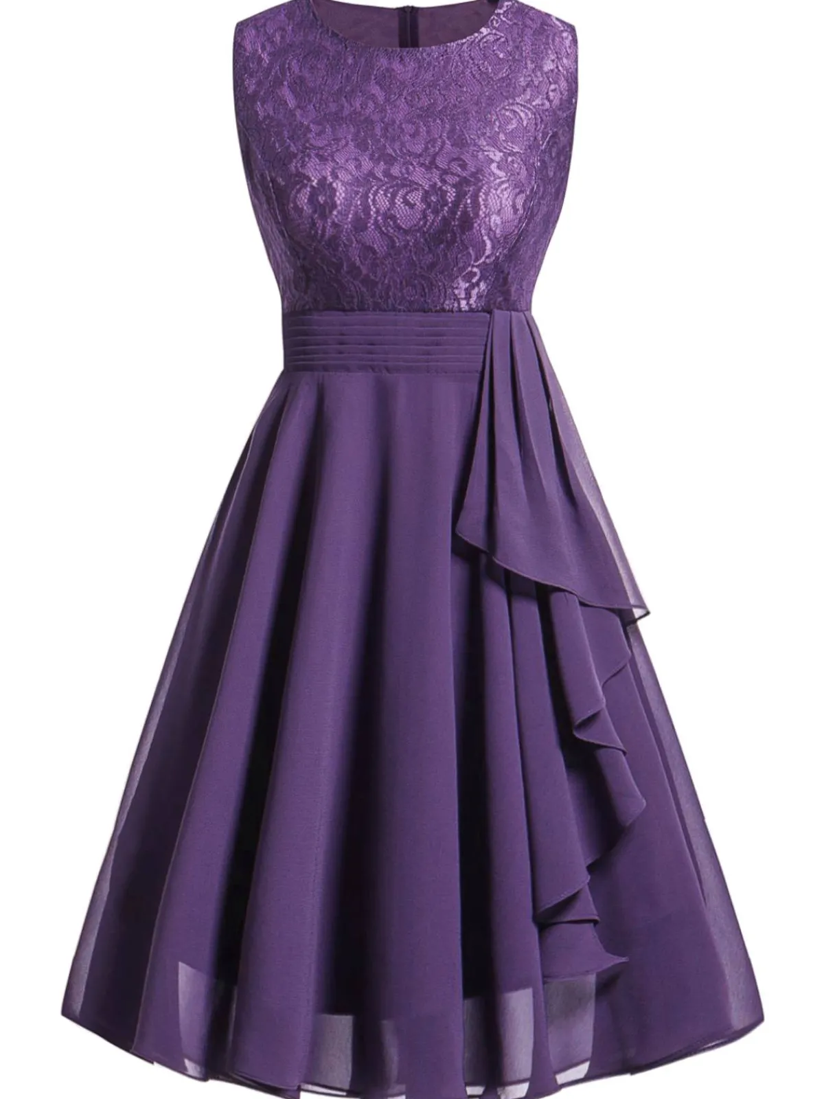 Fashion Retro Stage 1950s Solid Lace Sleeveless Swing Dress