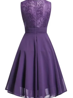 Fashion Retro Stage 1950s Solid Lace Sleeveless Swing Dress