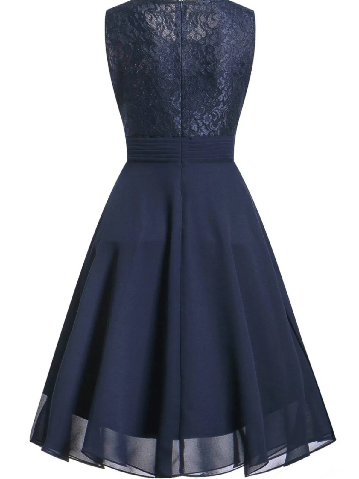 Fashion Retro Stage 1950s Solid Lace Sleeveless Swing Dress