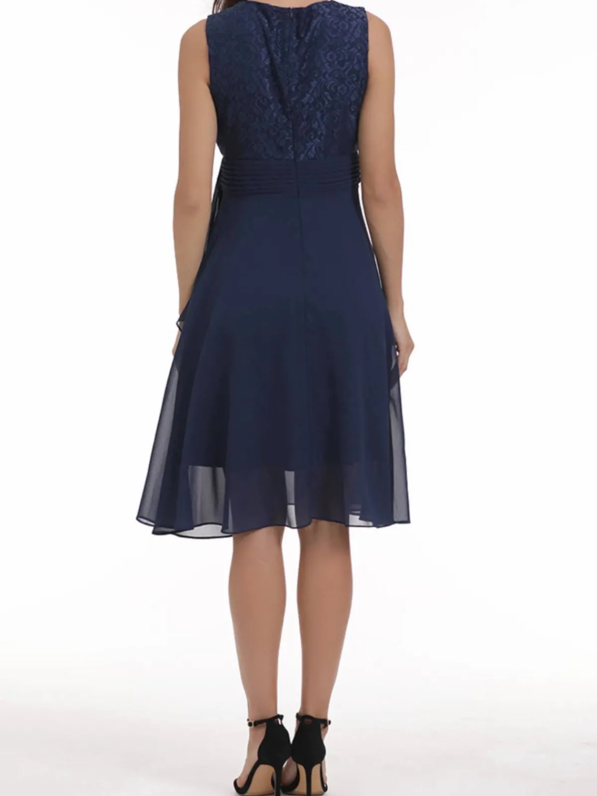 Fashion Retro Stage 1950s Solid Lace Sleeveless Swing Dress