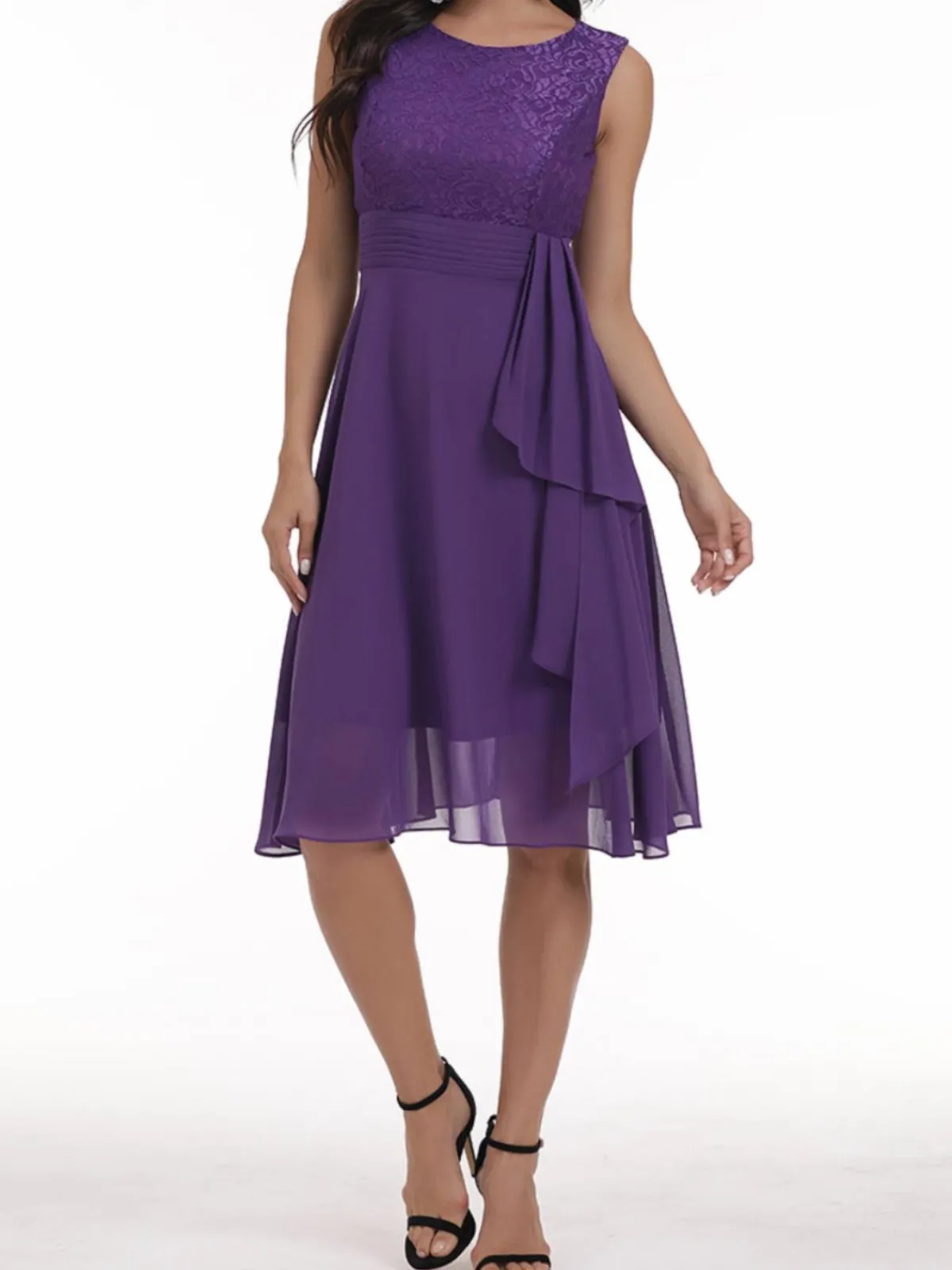Fashion Retro Stage 1950s Solid Lace Sleeveless Swing Dress