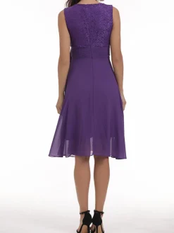 Fashion Retro Stage 1950s Solid Lace Sleeveless Swing Dress