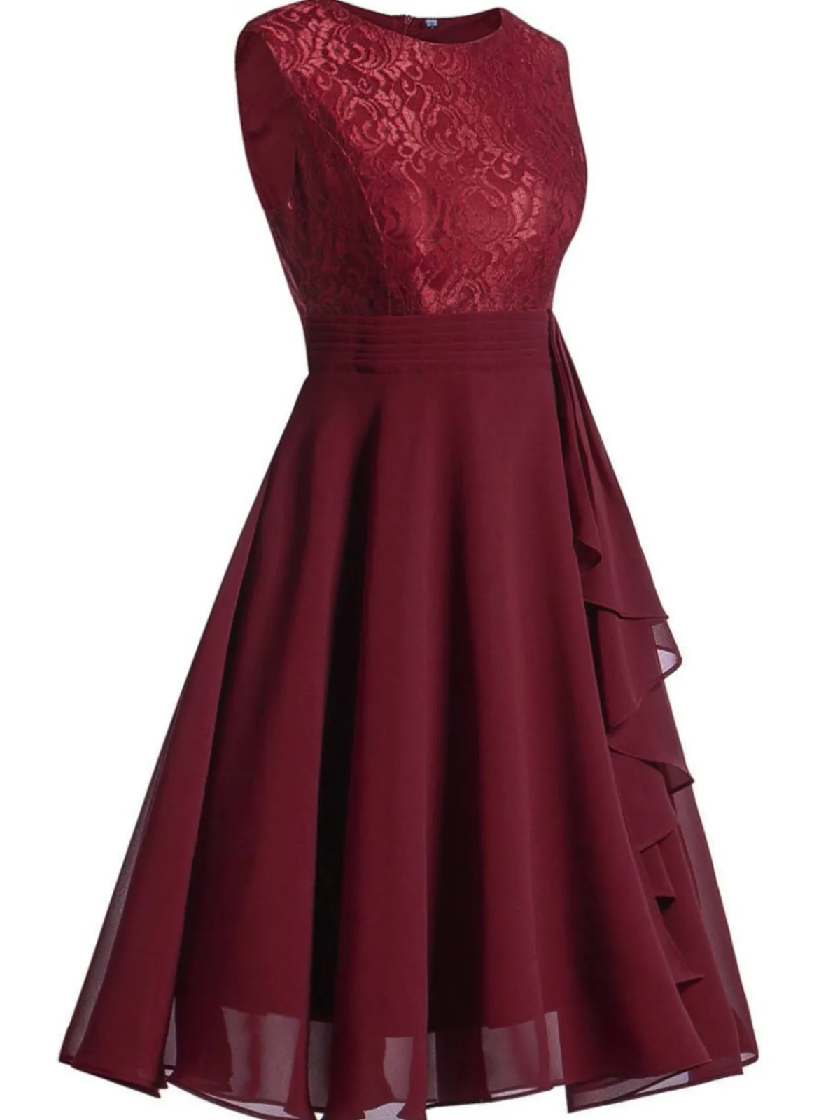 Fashion Retro Stage 1950s Solid Lace Sleeveless Swing Dress