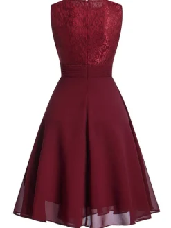 Fashion Retro Stage 1950s Solid Lace Sleeveless Swing Dress