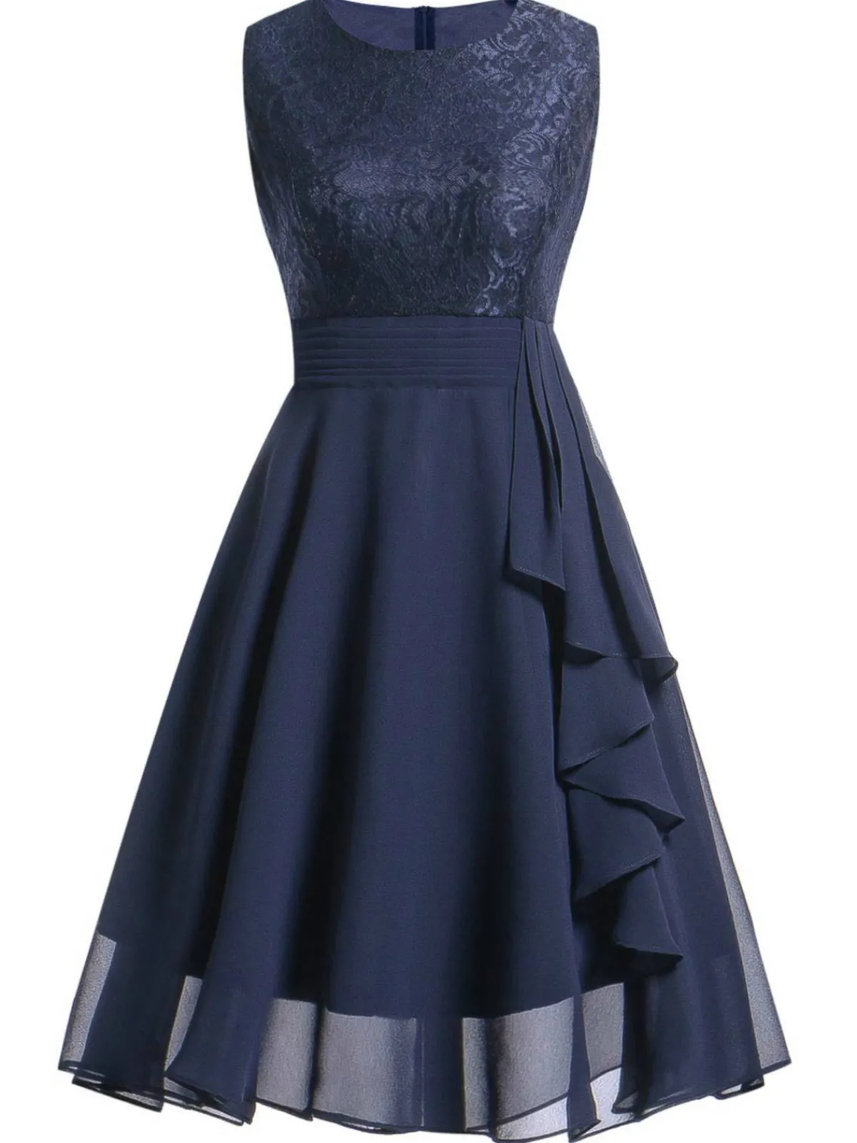 Fashion Retro Stage 1950s Solid Lace Sleeveless Swing Dress