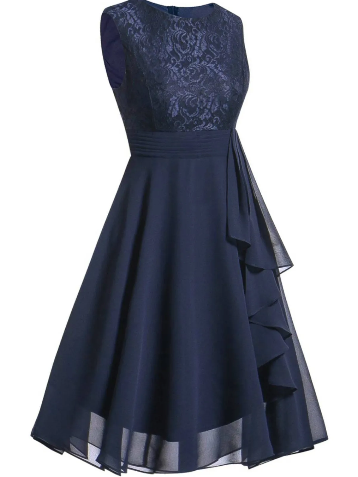 Fashion Retro Stage 1950s Solid Lace Sleeveless Swing Dress