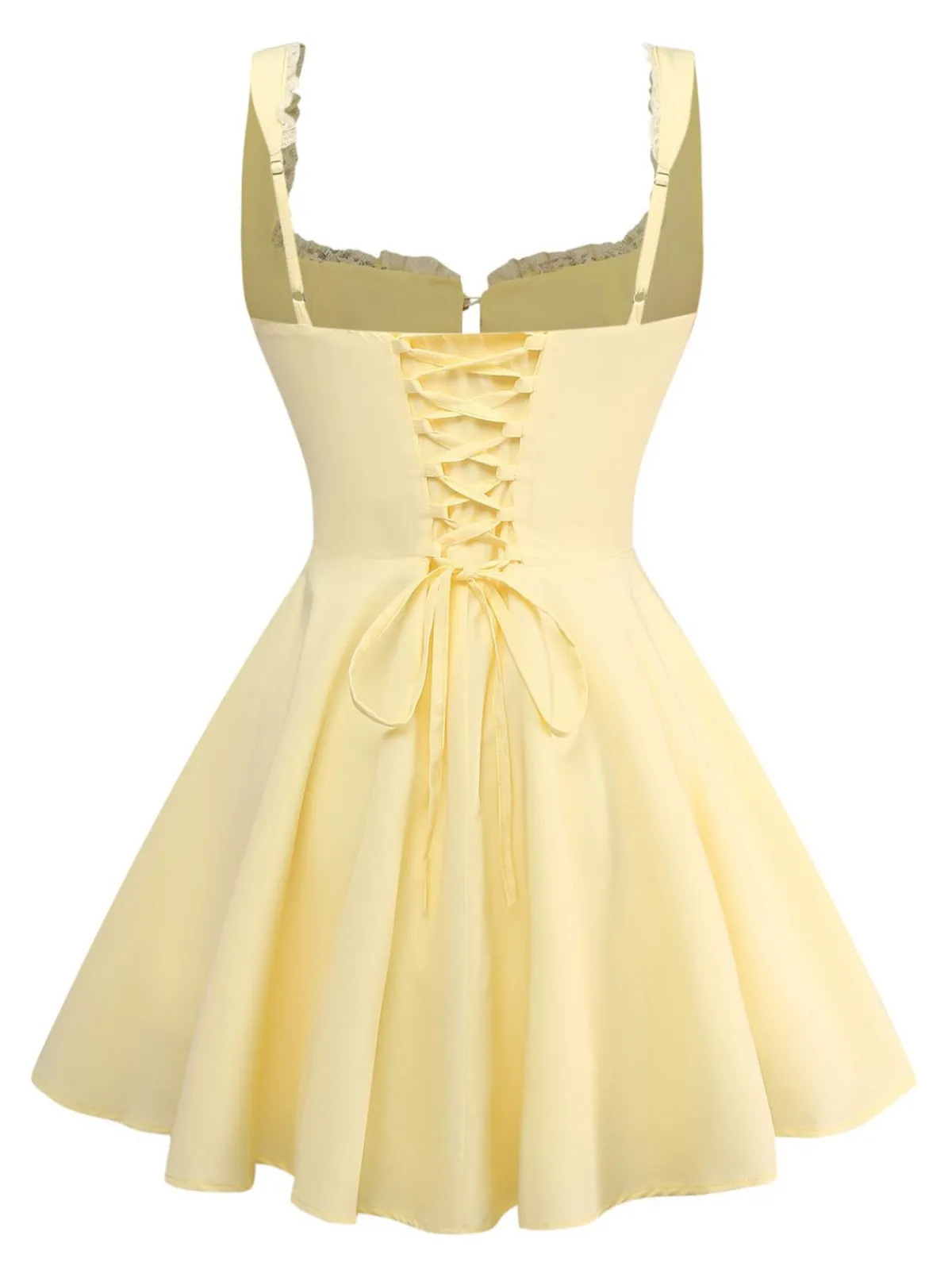 Clearance Retro Stage 1960s Solid Lace Straps Lace-Up Skater Dress