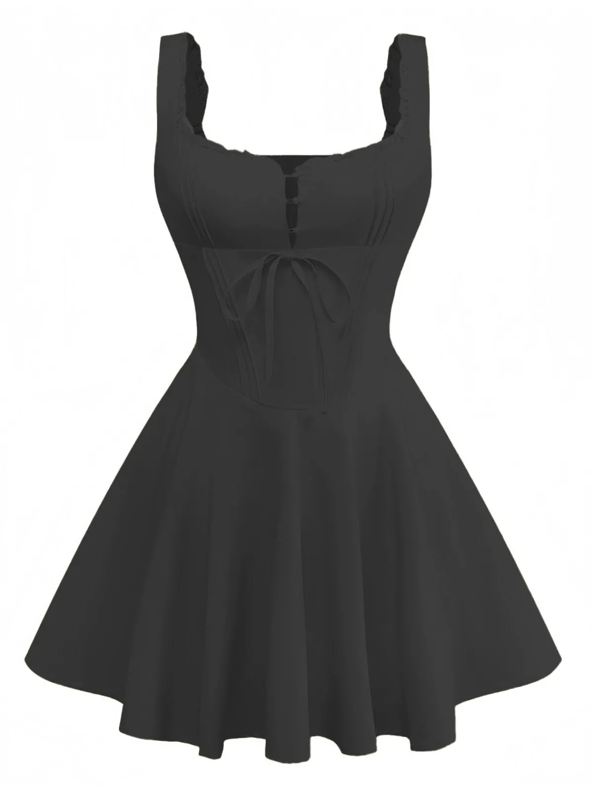 Clearance Retro Stage 1960s Solid Lace Straps Lace-Up Skater Dress
