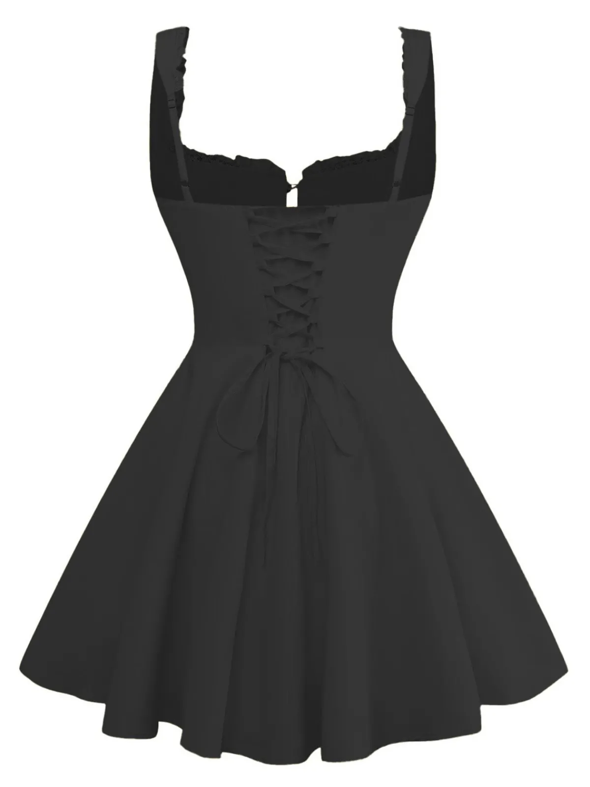 Clearance Retro Stage 1960s Solid Lace Straps Lace-Up Skater Dress