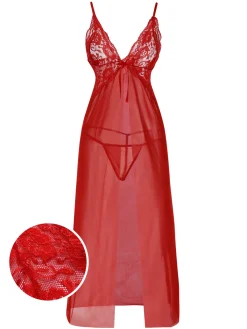 Online Retro Stage 1930s Solid Lace Straps Long Nightdress
