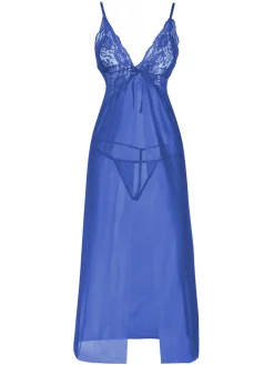 Online Retro Stage 1930s Solid Lace Straps Long Nightdress