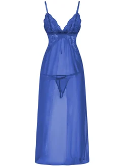 Online Retro Stage 1930s Solid Lace Straps Long Nightdress
