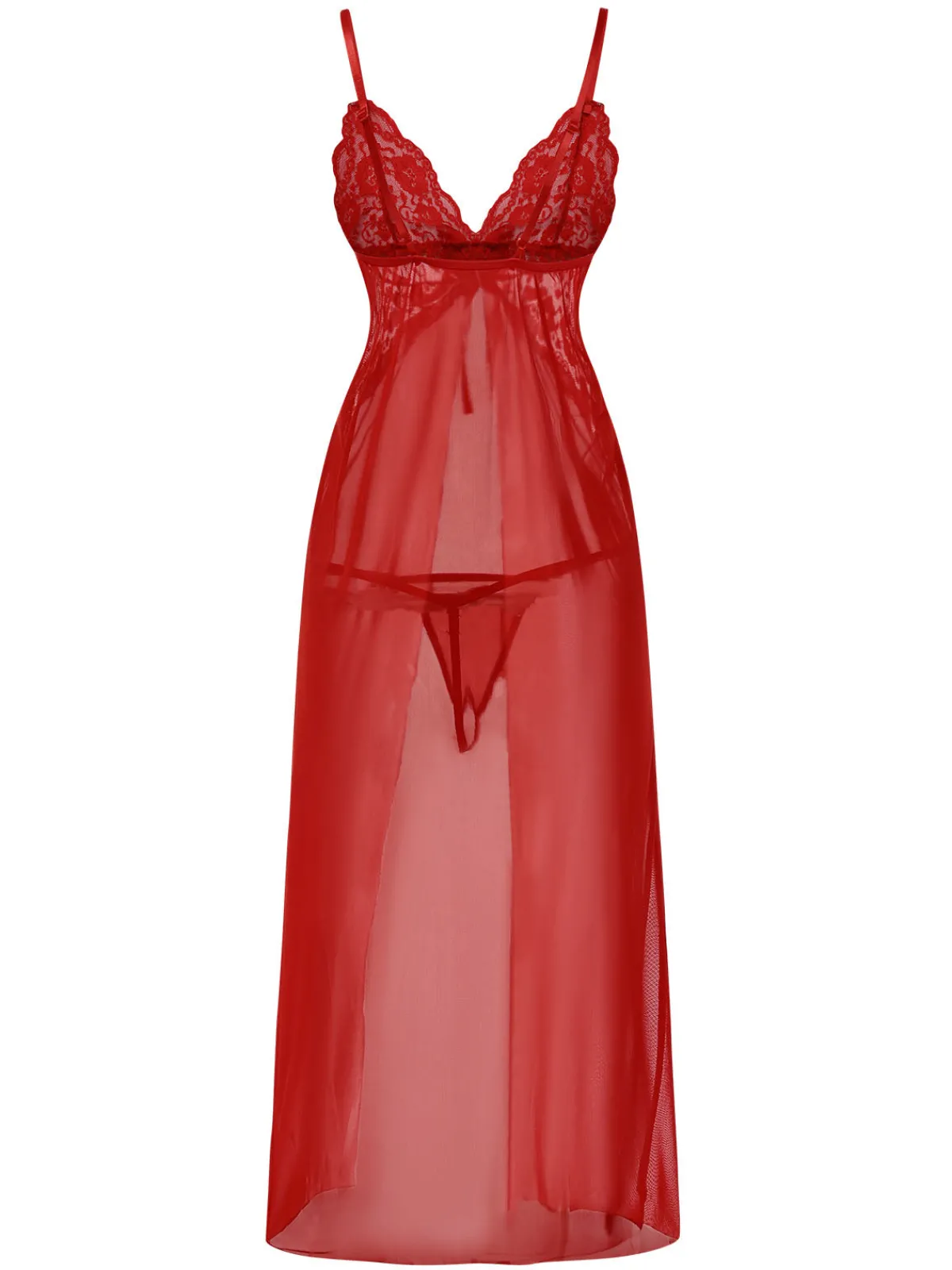 Online Retro Stage 1930s Solid Lace Straps Long Nightdress