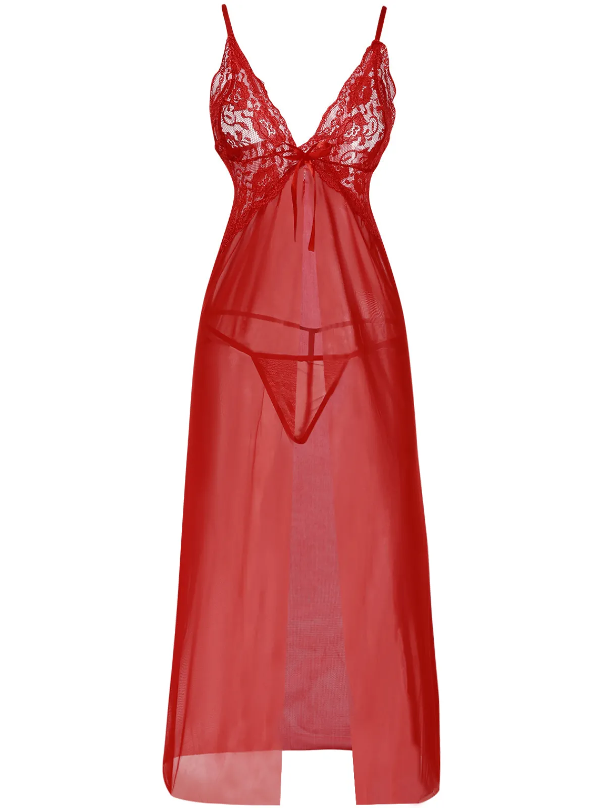 Online Retro Stage 1930s Solid Lace Straps Long Nightdress