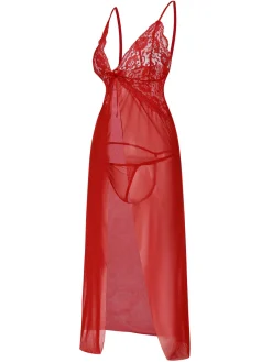 Online Retro Stage 1930s Solid Lace Straps Long Nightdress
