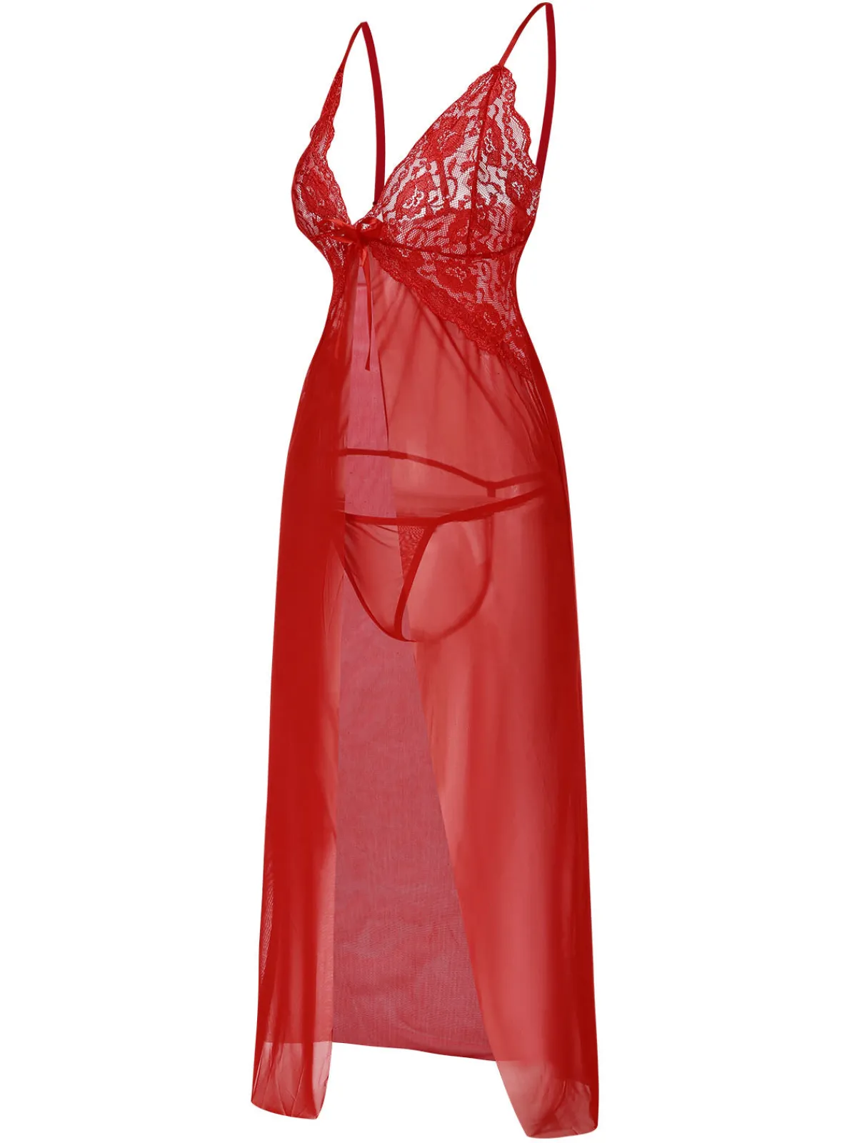 Online Retro Stage 1930s Solid Lace Straps Long Nightdress