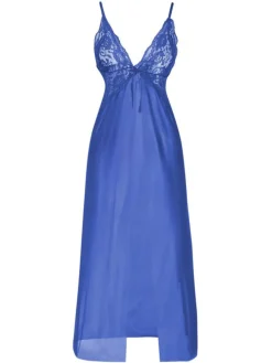 Online Retro Stage 1930s Solid Lace Straps Long Nightdress