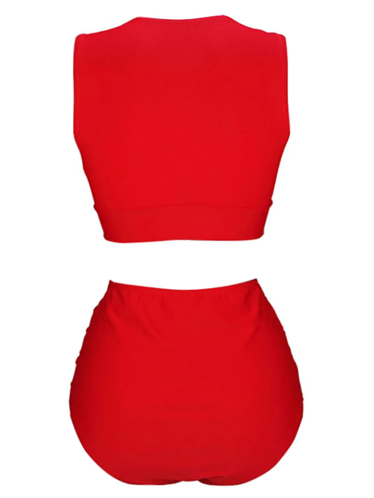 Fashion Retro Stage 1950s Solid Lace-Up Crewl Neck Swimsuit
