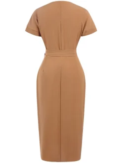 Hot Retro Stage 1960s Solid Lace-Up Pencil Dress