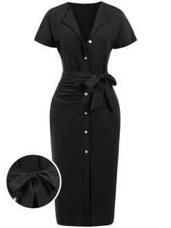 Hot Retro Stage 1960s Solid Lace-Up Pencil Dress