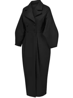 Online Retro Stage 1960s Solid Lantern Sleeves Wide Lapel Coat