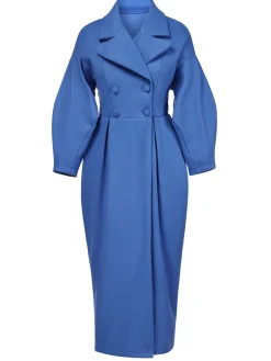 Online Retro Stage 1960s Solid Lantern Sleeves Wide Lapel Coat
