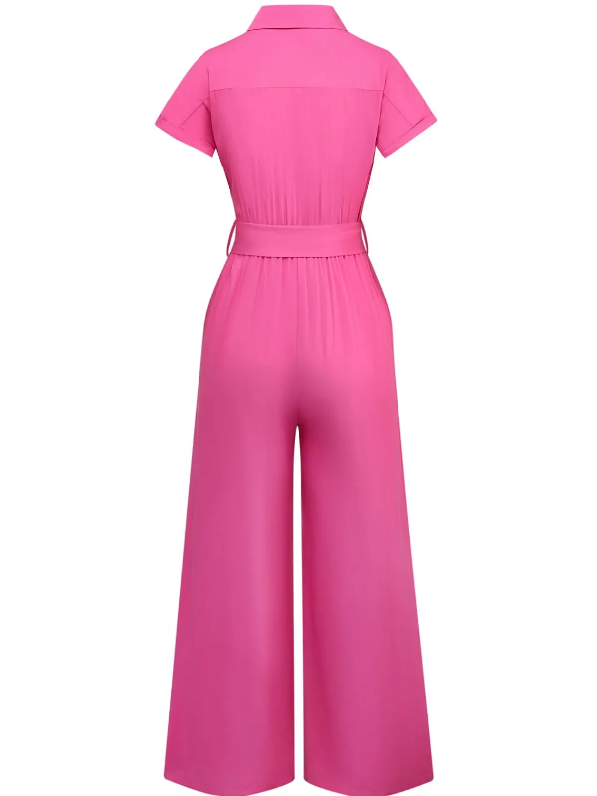 Discount Retro Stage 1930s Solid Lapel Button Belted Cargo Jumpsuit