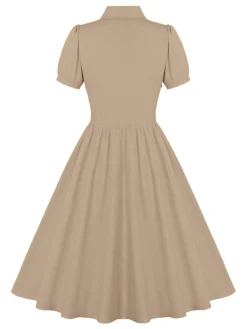 Hot Retro Stage 1950s Solid Lapel Buttons Swing Dress