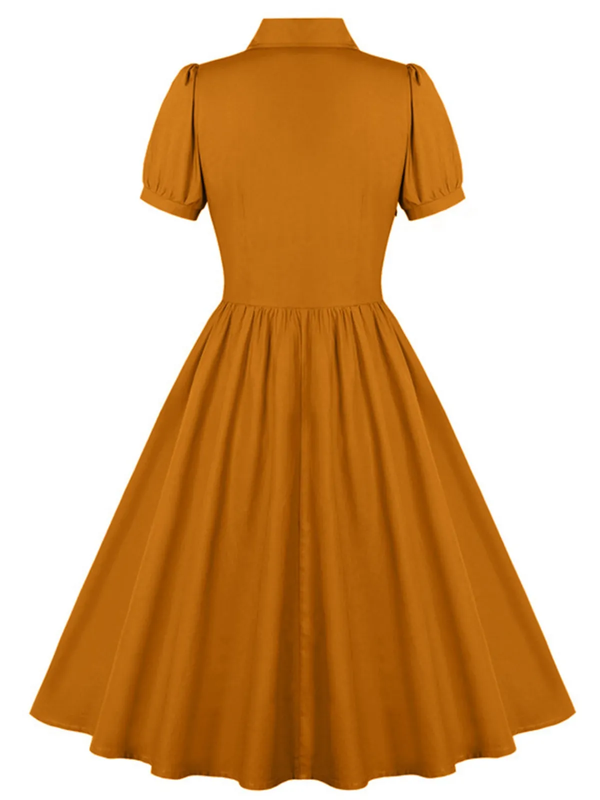 Hot Retro Stage 1950s Solid Lapel Buttons Swing Dress