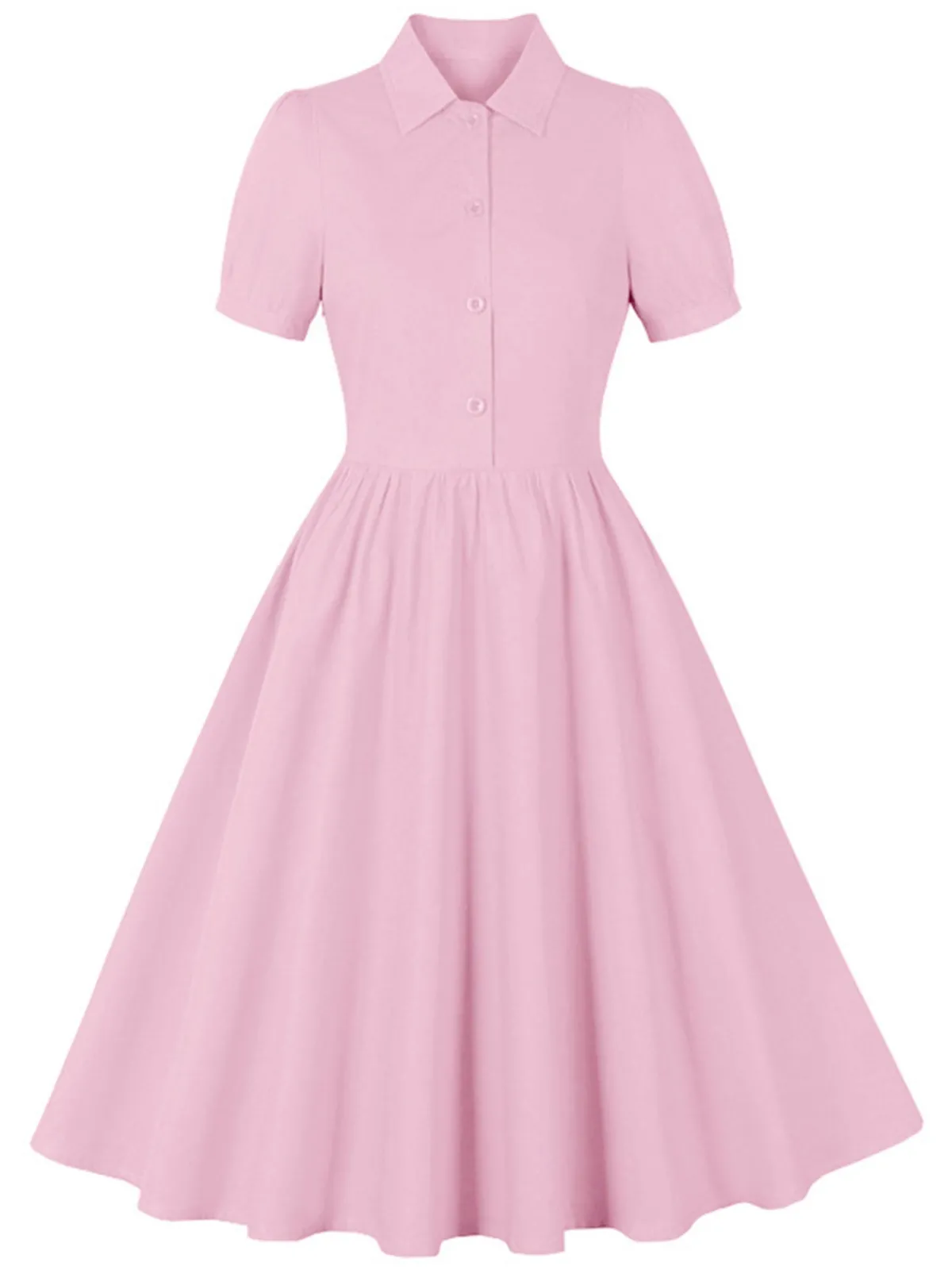 Hot Retro Stage 1950s Solid Lapel Buttons Swing Dress