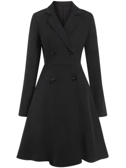 New Retro Stage 1950s Solid Lapel Double Breasted Trench Coat
