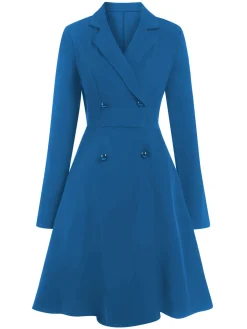 New Retro Stage 1950s Solid Lapel Double Breasted Trench Coat