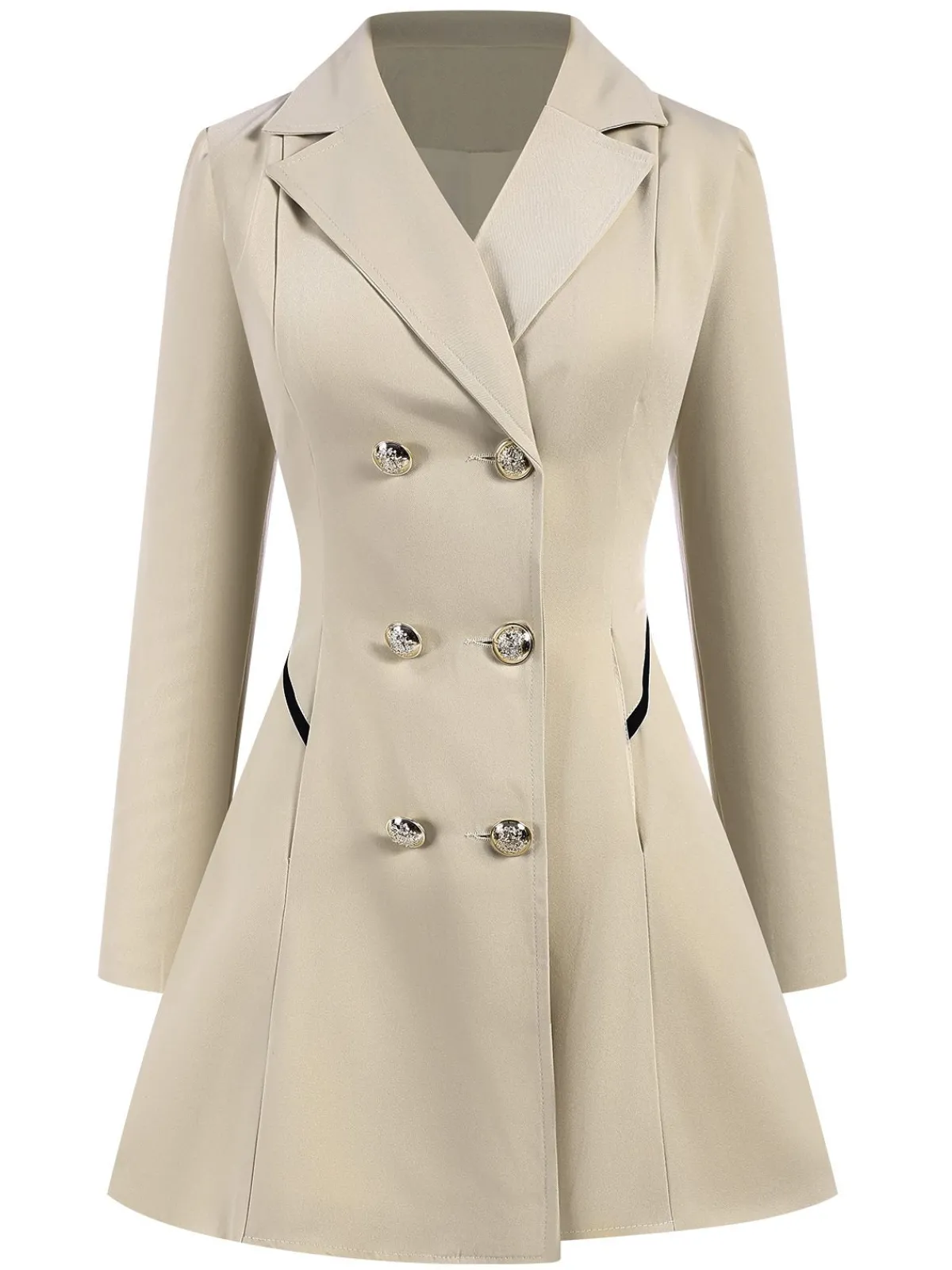 Online Retro Stage 1970s Solid Lapel Double-Breasted Coat
