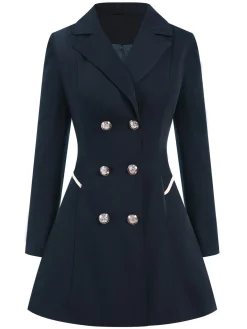 Online Retro Stage 1970s Solid Lapel Double-Breasted Coat