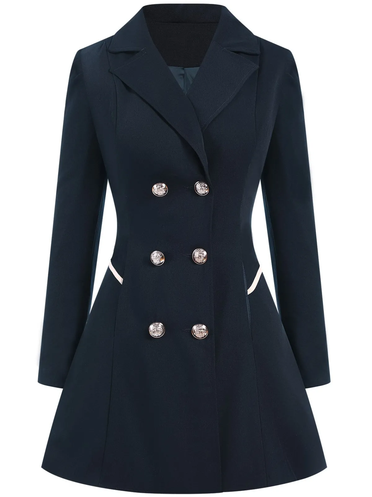 Online Retro Stage 1970s Solid Lapel Double-Breasted Coat