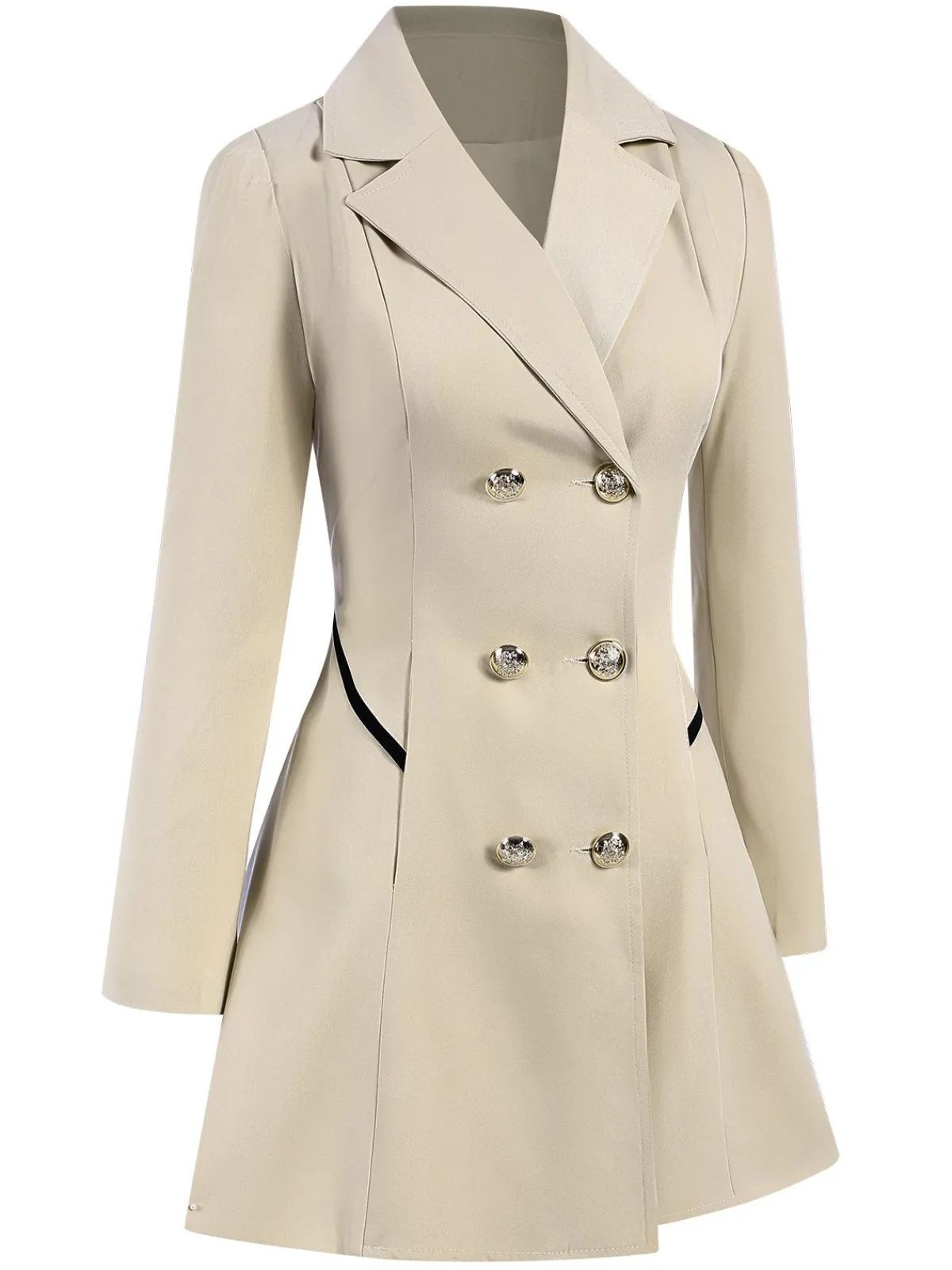 Online Retro Stage 1970s Solid Lapel Double-Breasted Coat
