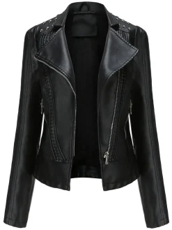 New Retro Stage 1980s Solid Lapel Leather Jacket
