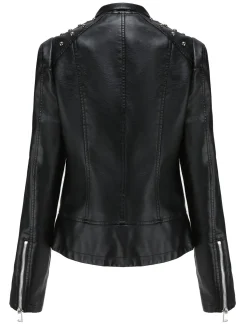 New Retro Stage 1980s Solid Lapel Leather Jacket