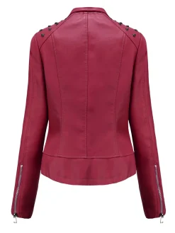 Sale Retro Stage 1980s Solid Lapel Leather Jacket