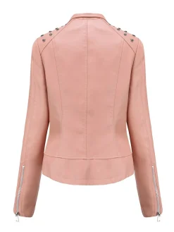 Sale Retro Stage 1980s Solid Lapel Leather Jacket