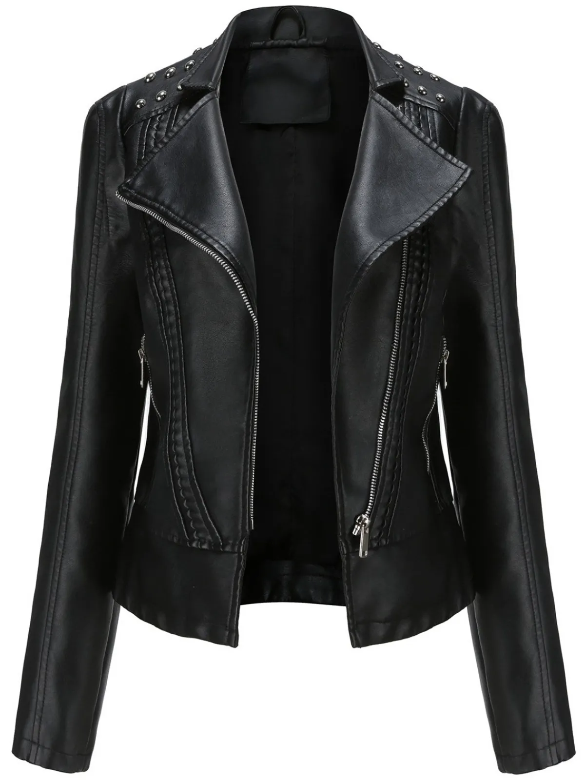 Sale Retro Stage 1980s Solid Lapel Leather Jacket