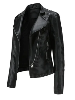 Sale Retro Stage 1980s Solid Lapel Leather Jacket