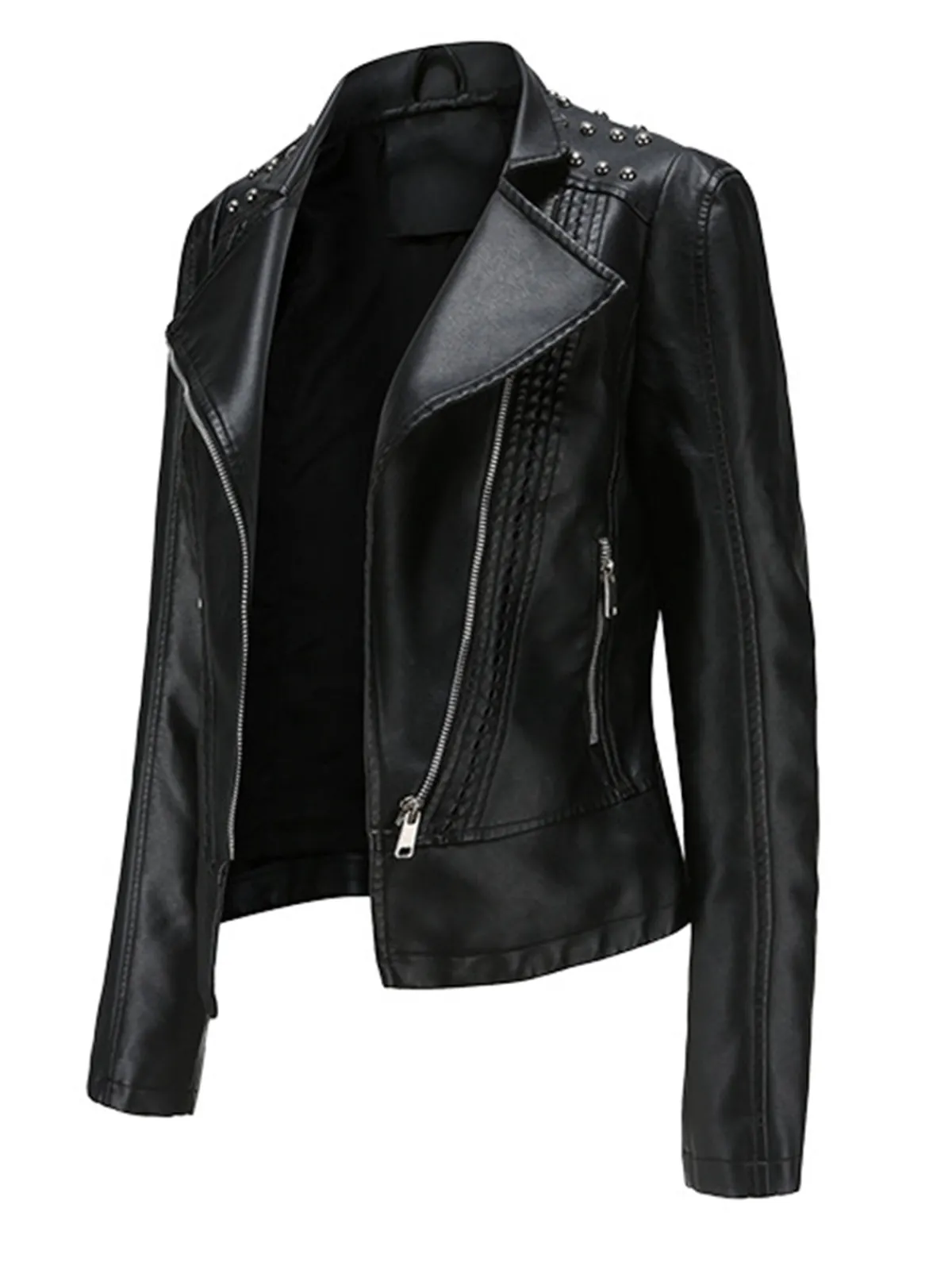 Sale Retro Stage 1980s Solid Lapel Leather Jacket