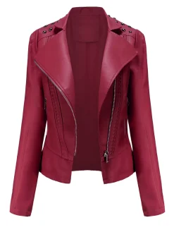 Sale Retro Stage 1980s Solid Lapel Leather Jacket