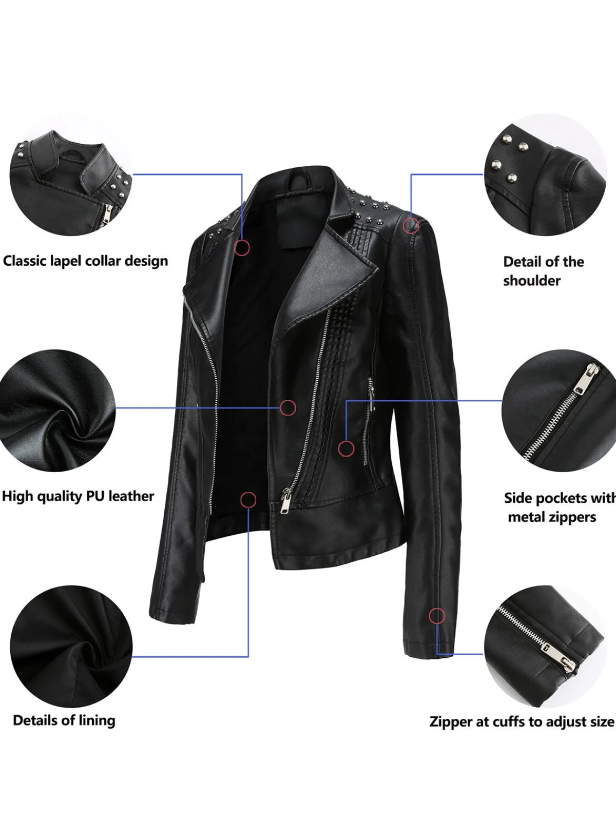 Fashion Retro Stage 1980s Solid Lapel Leather Jacket